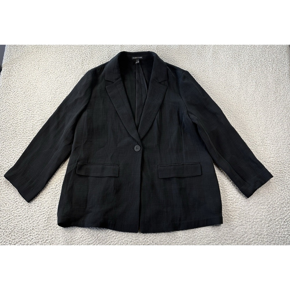 Eileen Fisher Lightweight Silk Sponge Blazer Womens Large Black Jacket Minimal